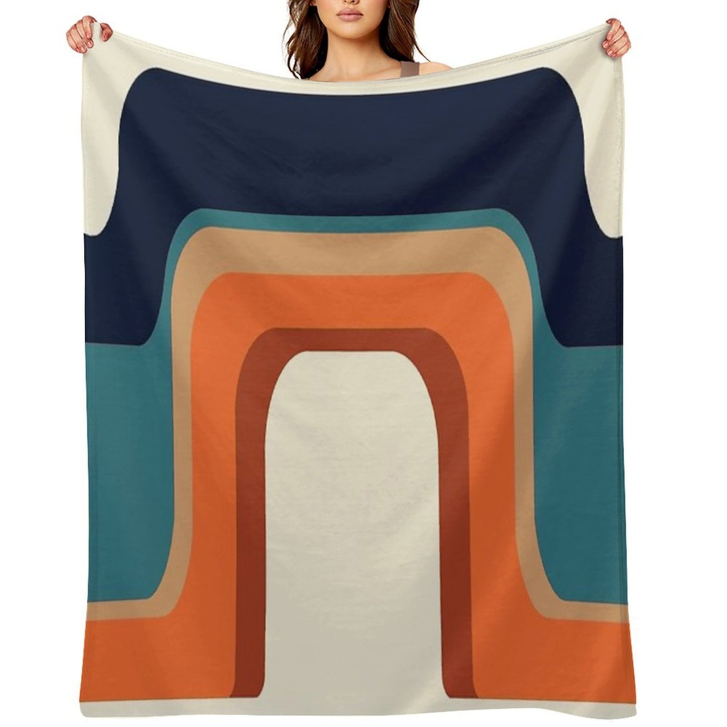 Mid-Century Modern Meets 1970s Orange And Blue Rainbow Sustainable Throw Blanket