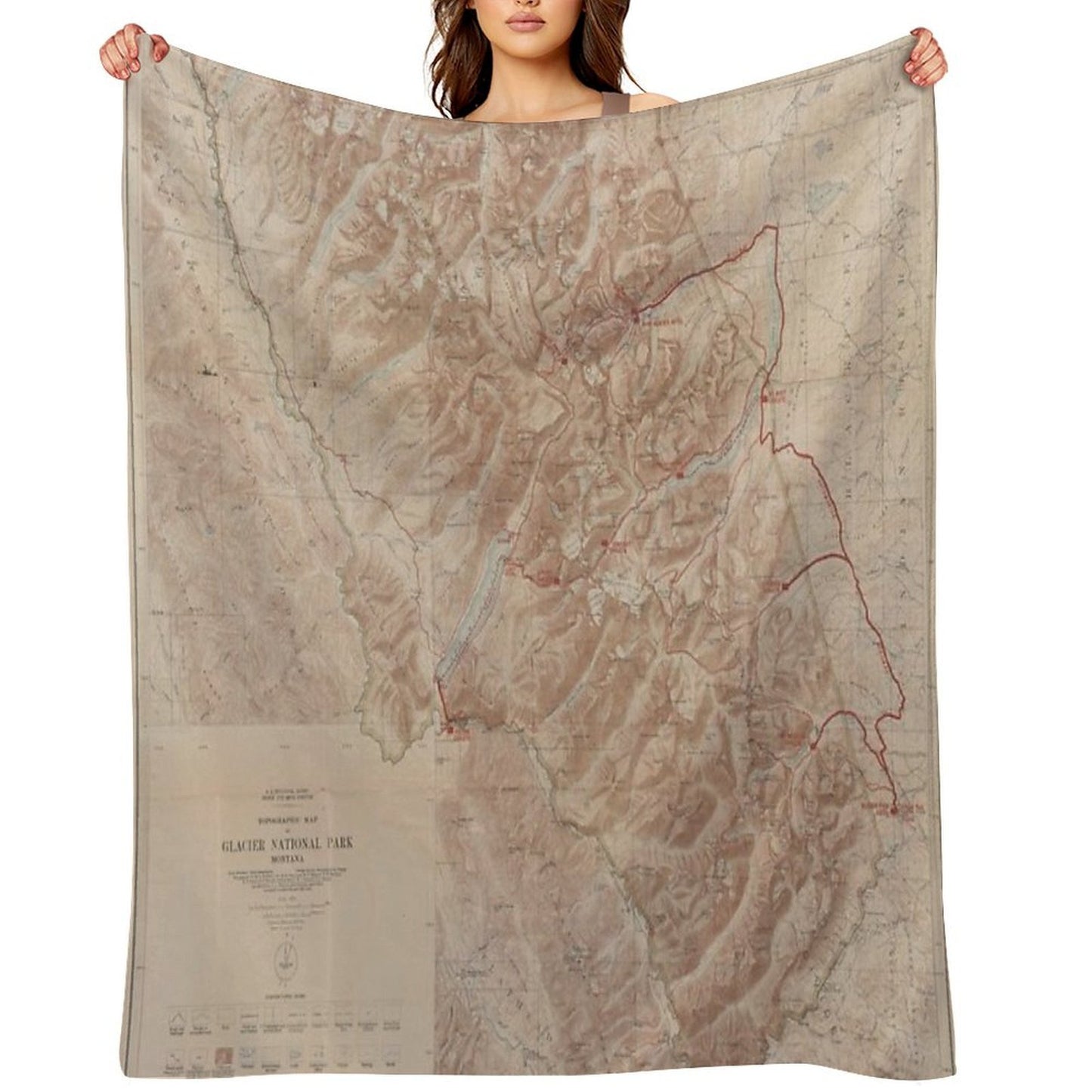 Old Glacier National Park Map (1914) Vintage Montana Natural Reserve Atlas Multi-functional Throw Blanket