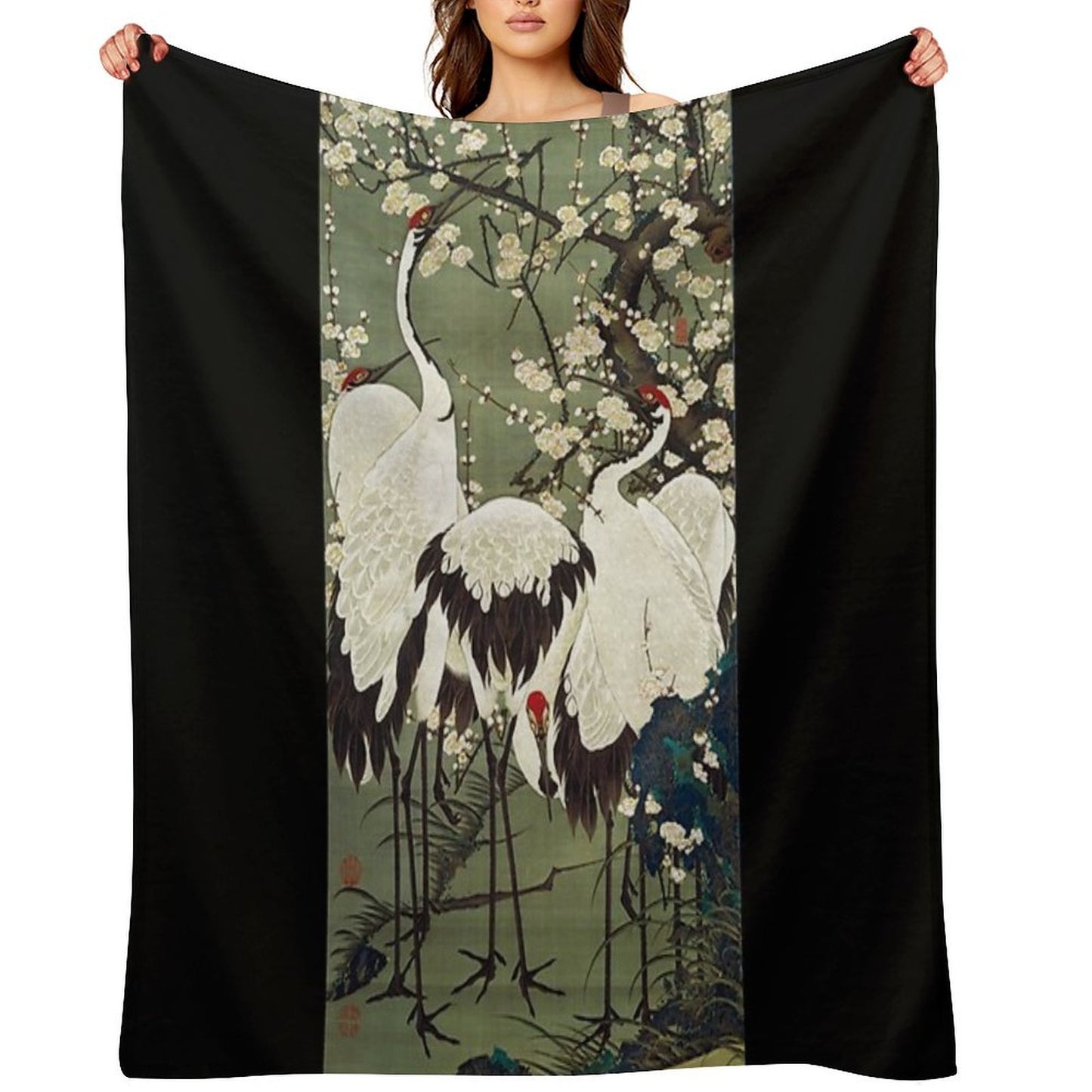 Favourite Artist - Plum Blossoms And Cranes - Ito Jakuchu Premium Throw Blanket