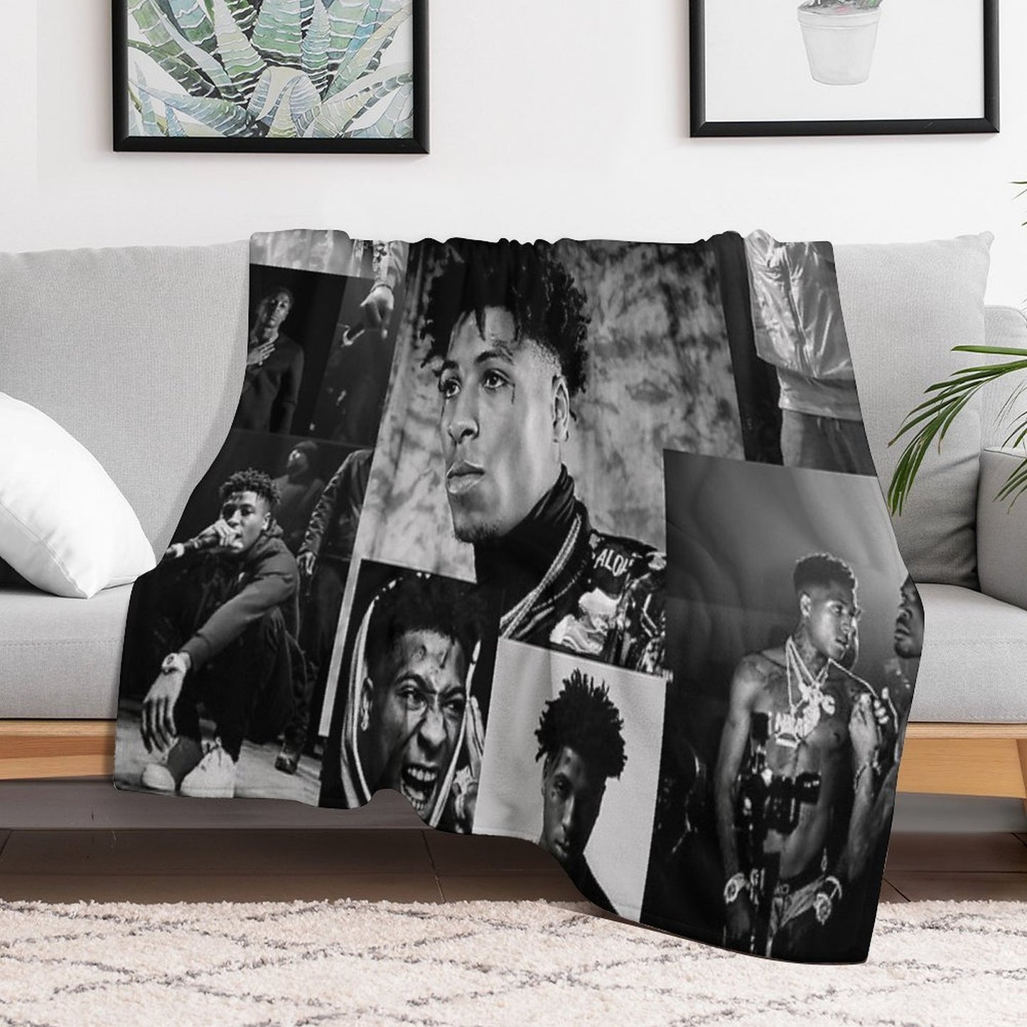 Youngboy B&W Never Broke Again Collage Wrinkle-free Throw Blanket