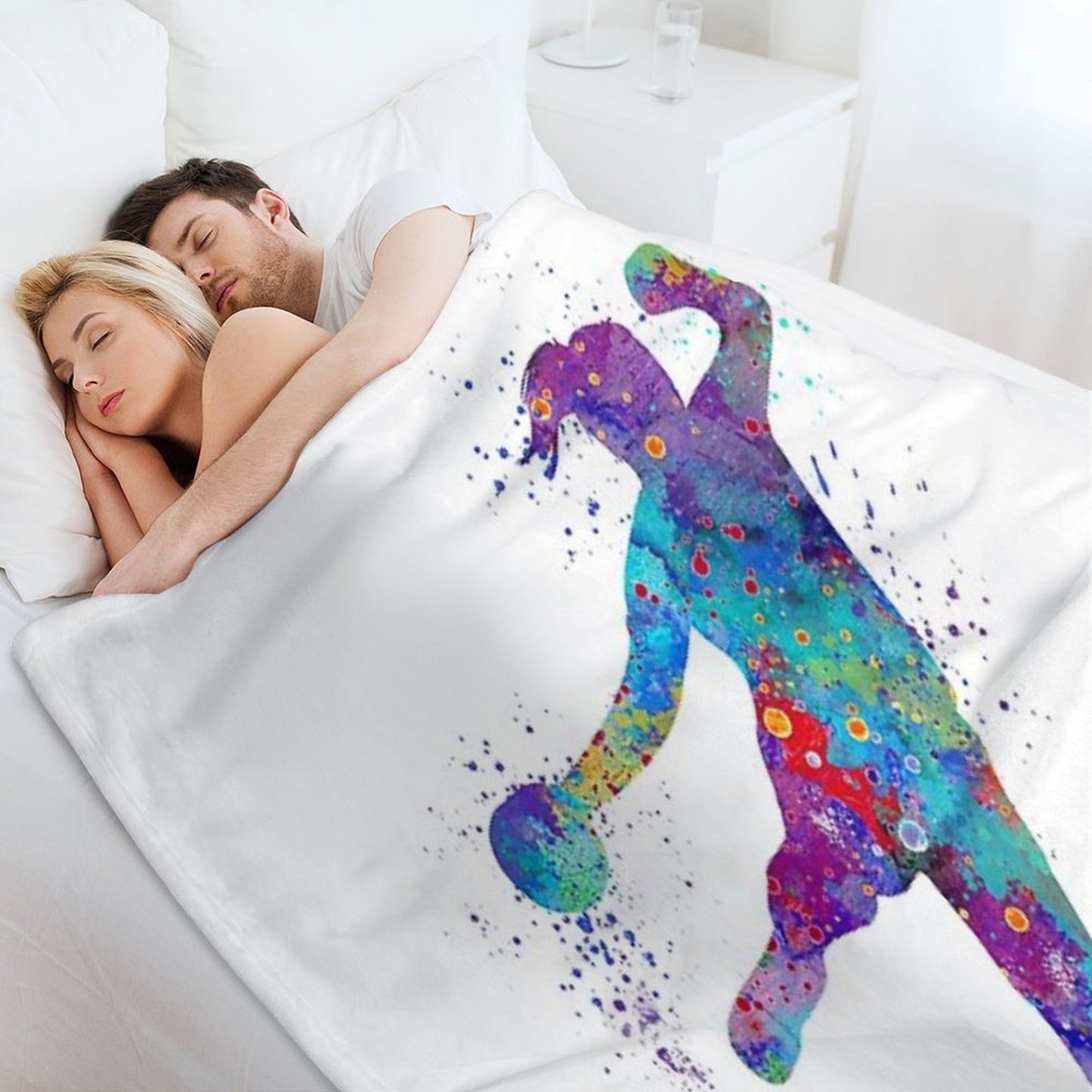 Handball Girl Colorful Watercolor Silhouette Easy Care Throw Blanket