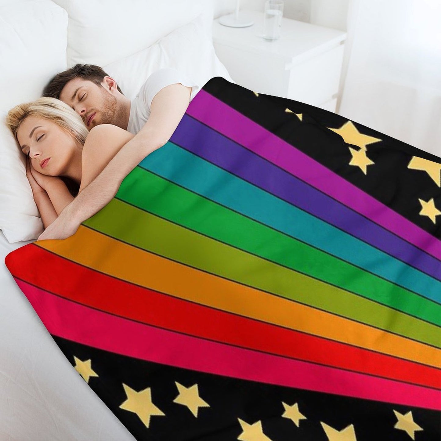 Stars And Rainbow Machine-washable Throw Blanket