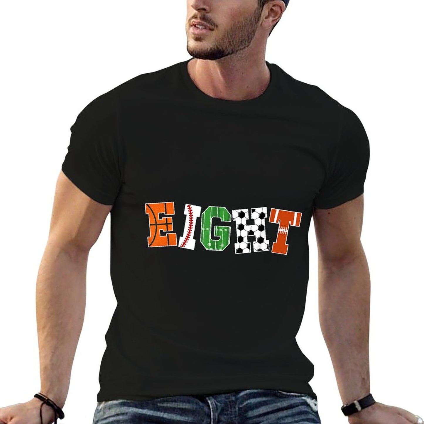 8th Birthday Sports Birthday Party 8 Year Old Boy Trendy Pattern T-Shirt