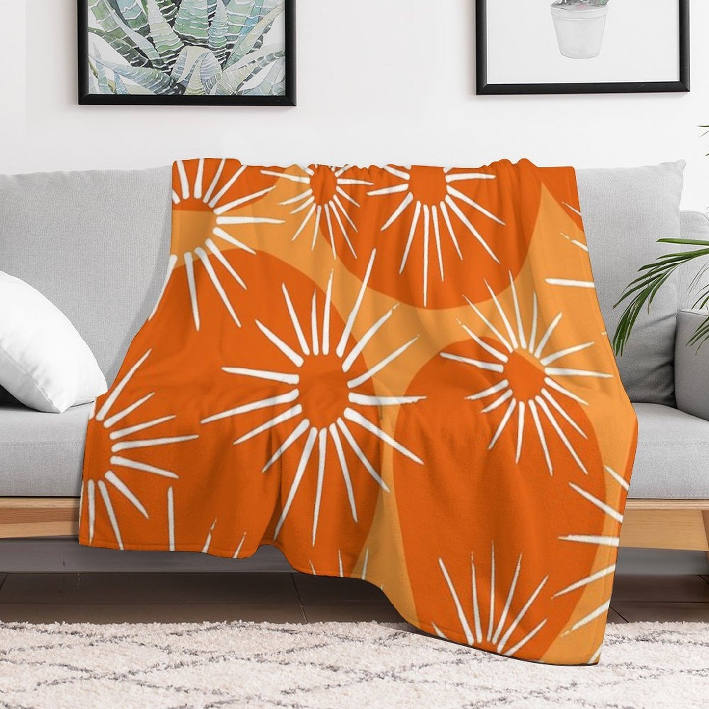 Mid-Century Modern 1950's Orange Sunburst Pattern Velvety-soft Throw Blanket