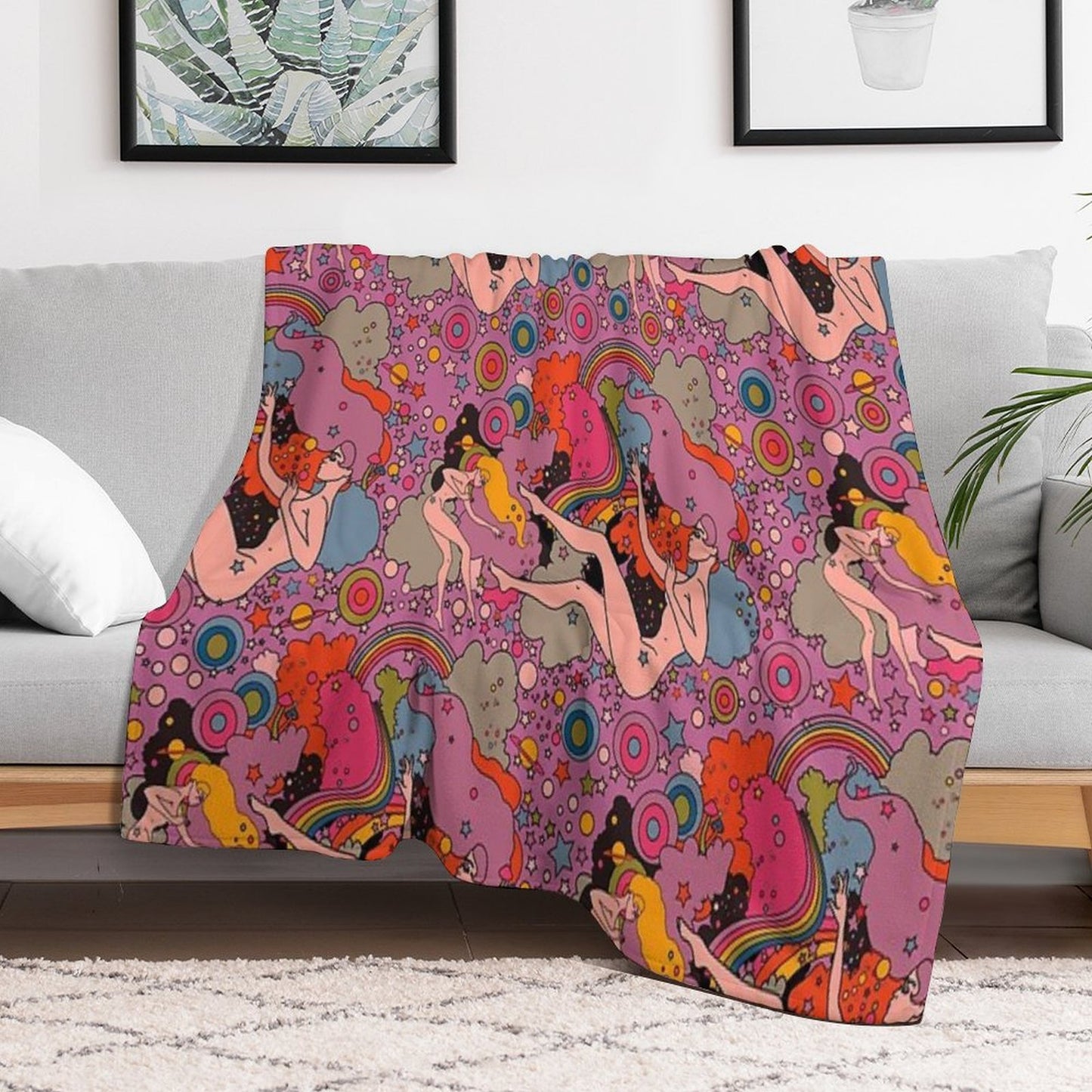 PINK SPACE VIOLET GIRLS Wrinkle-free Throw Blanket