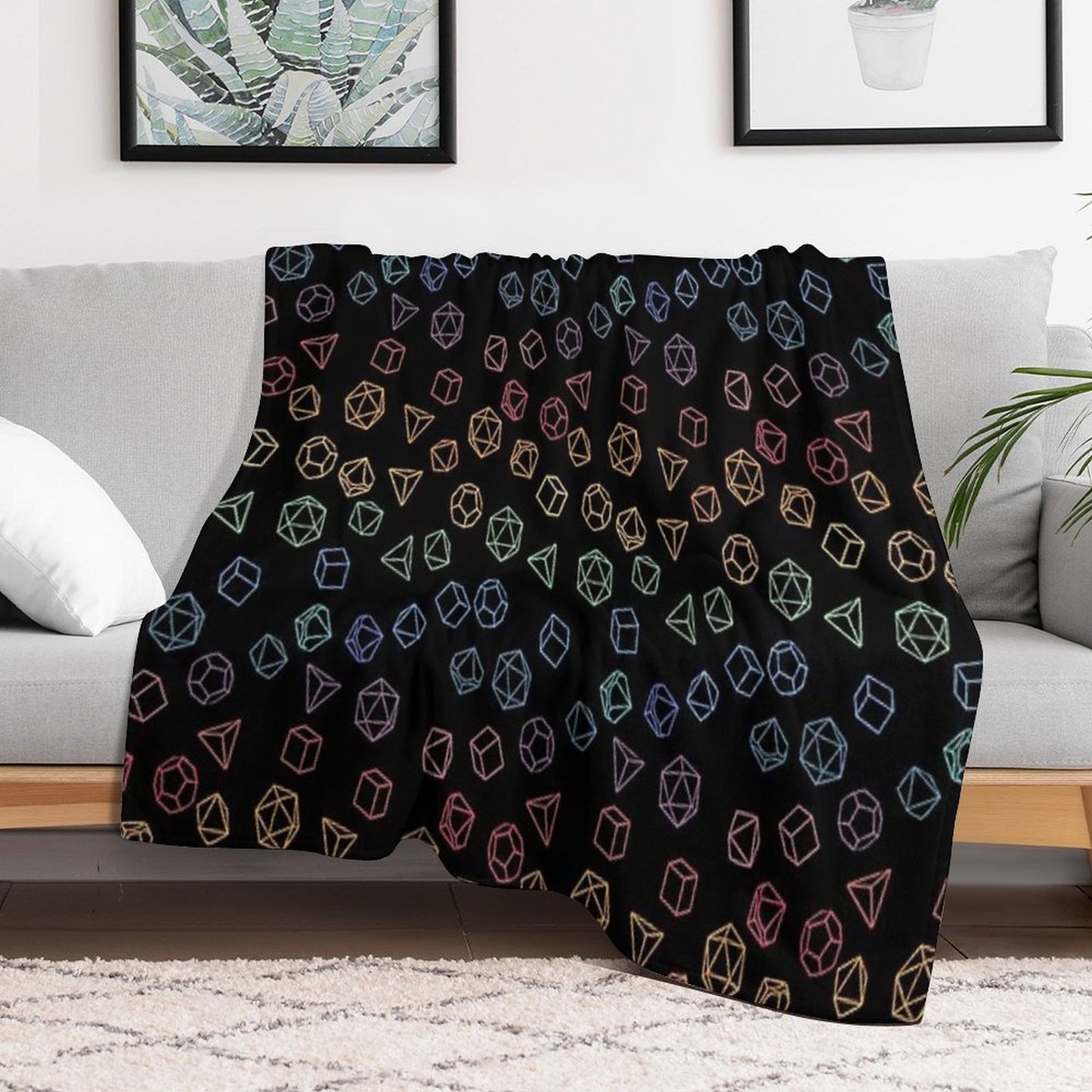 DnD Dice Rainbow on Black Pattern Durable Throw Blanket