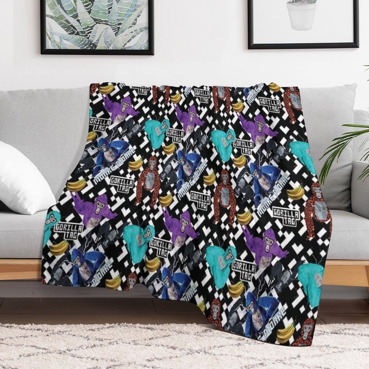 Gorilla Tag VR Gamer Merch Pixel Monke Plush Throw Blanket