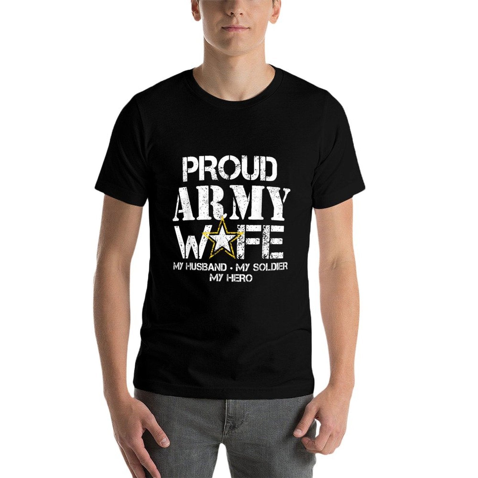 Proud Army Wife T for Military Wife My Soldier My Hero  Heathered Texture T-Shirt