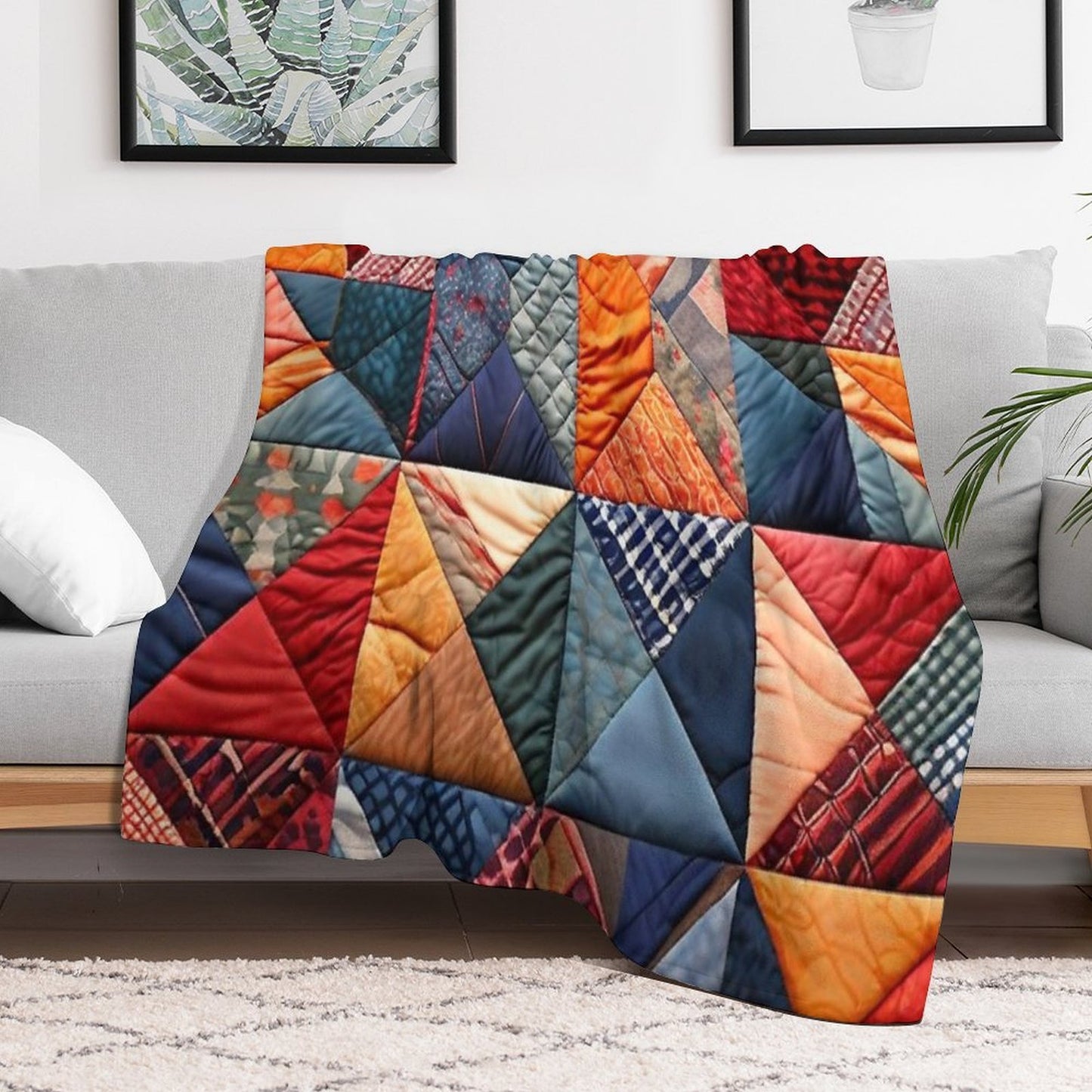 Quilted Patchwork Pattern Travel-friendly Throw Blanket