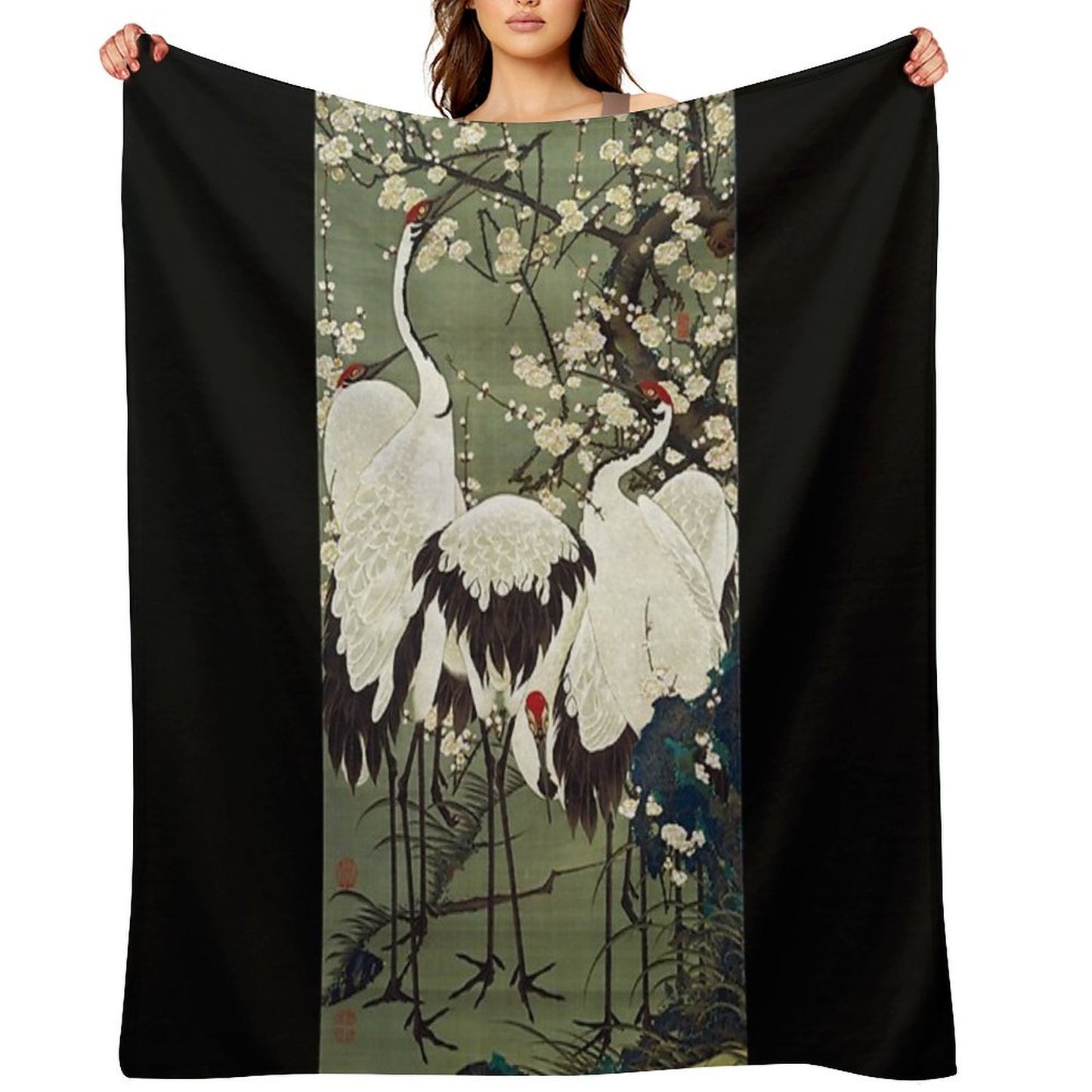 Favourite Artist - Plum Blossoms And Cranes - Ito Jakuchu Premium Throw Blanket