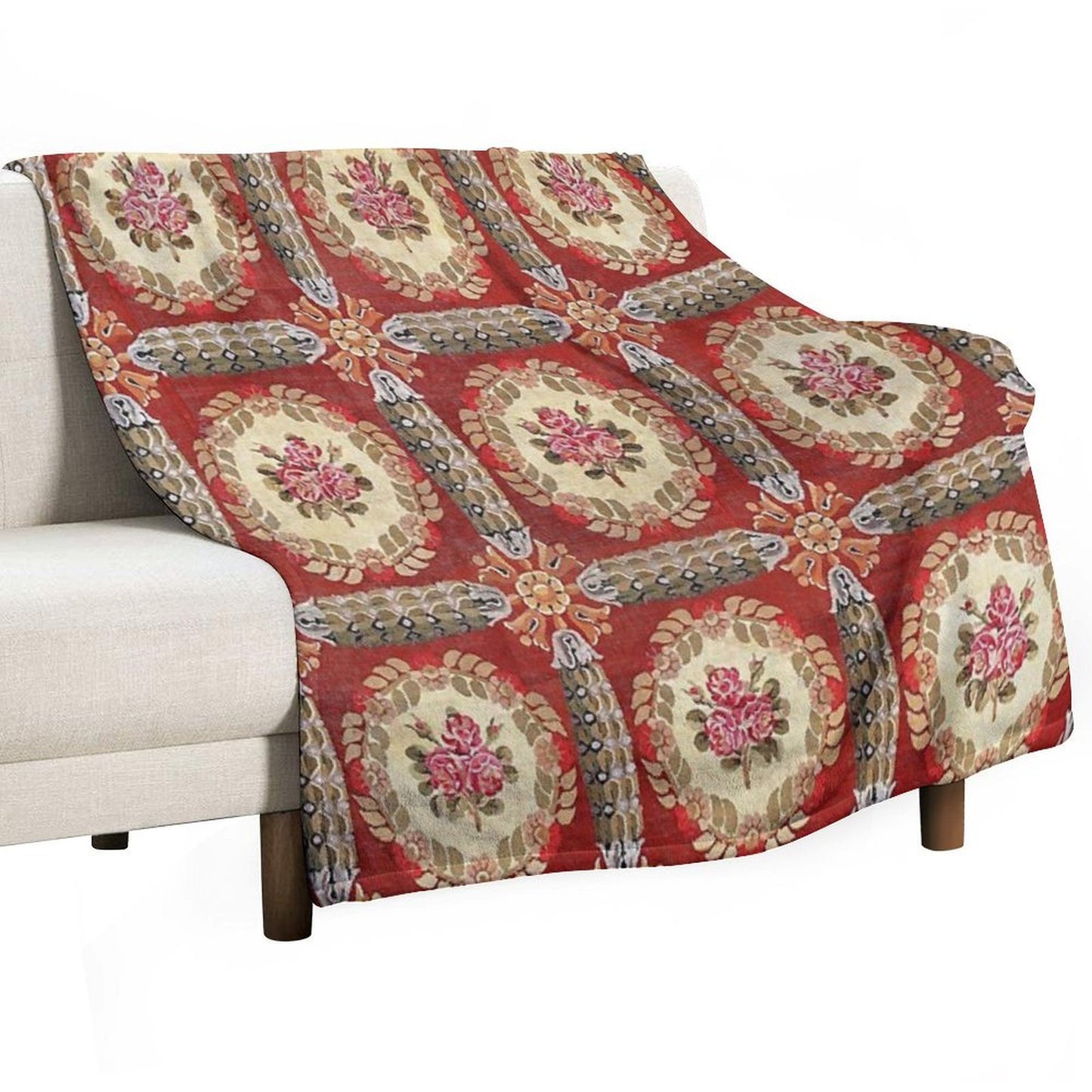 Aubusson 19th Century French Rug Print Velvety-soft Throw Blanket