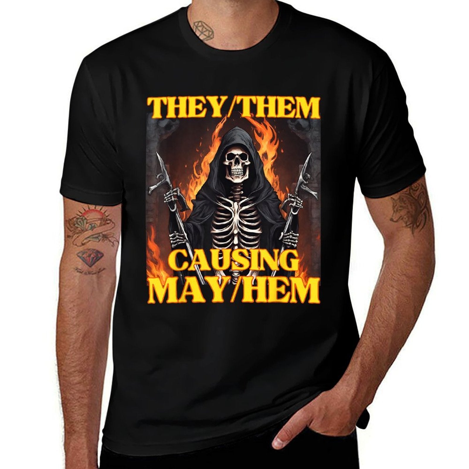 They Them Mayhem Funny Cringe Hard Skeleton Meme  Vintage-inspired T-Shirt
