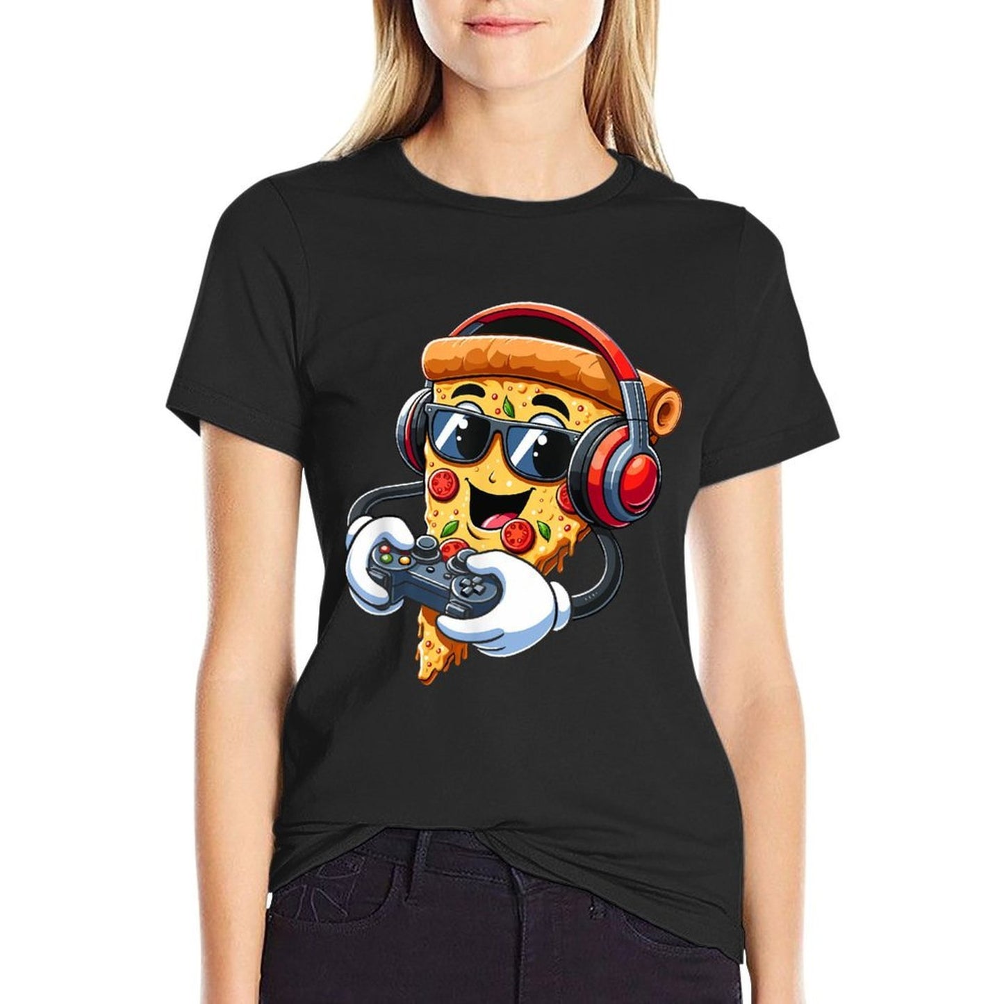 Gamer Pizza Video Gaming Boy Enthusiast Gamern Polyester Blend T-Shirt
