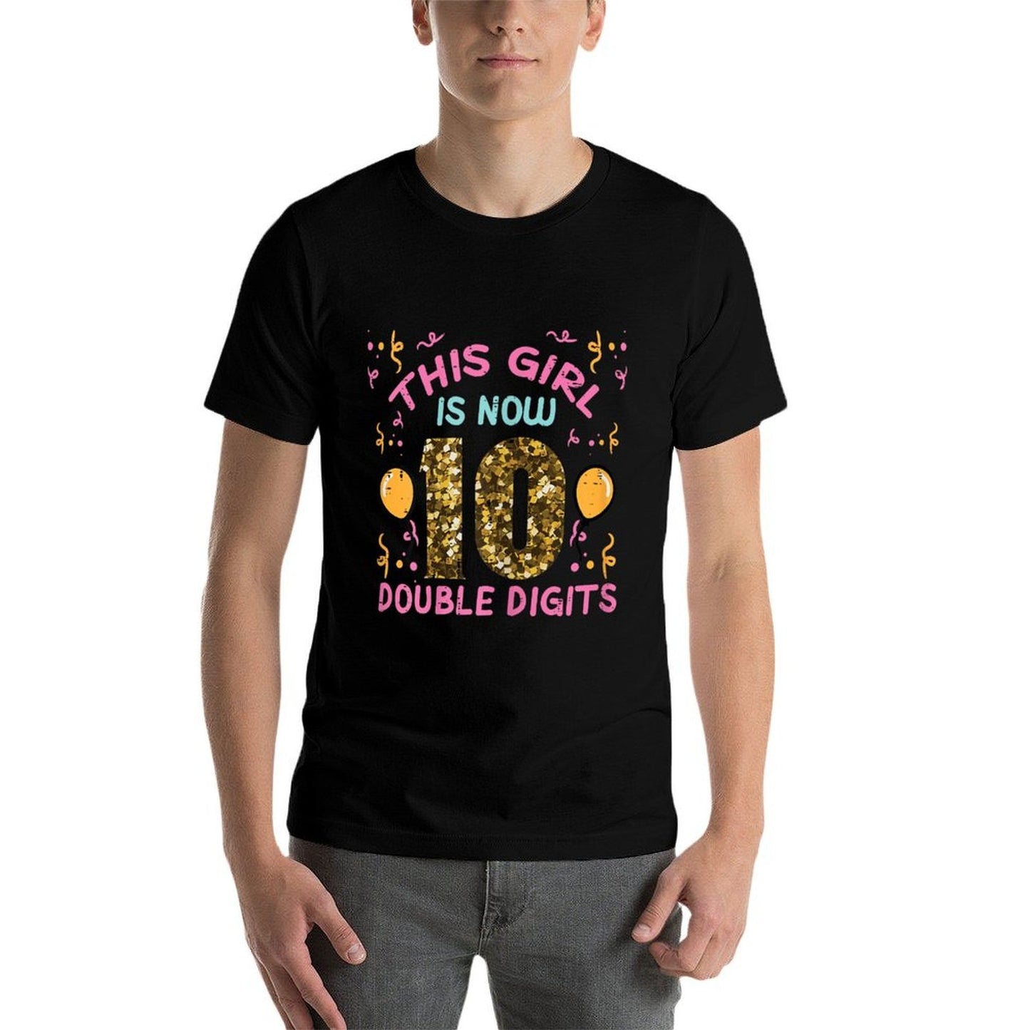 10th Birthday This Girl Now Double Digits 10 Years Old Bday Heathered Texture T-Shirt