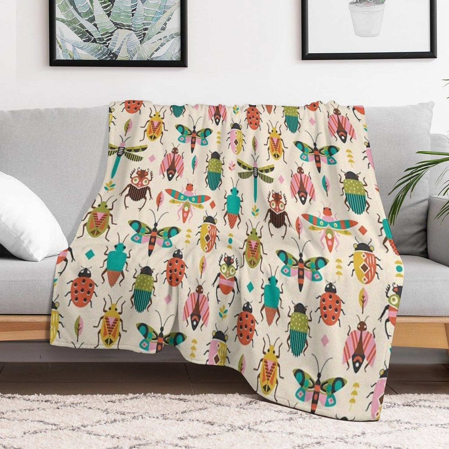 Mid Century Bugs Sustainable Throw Blanket