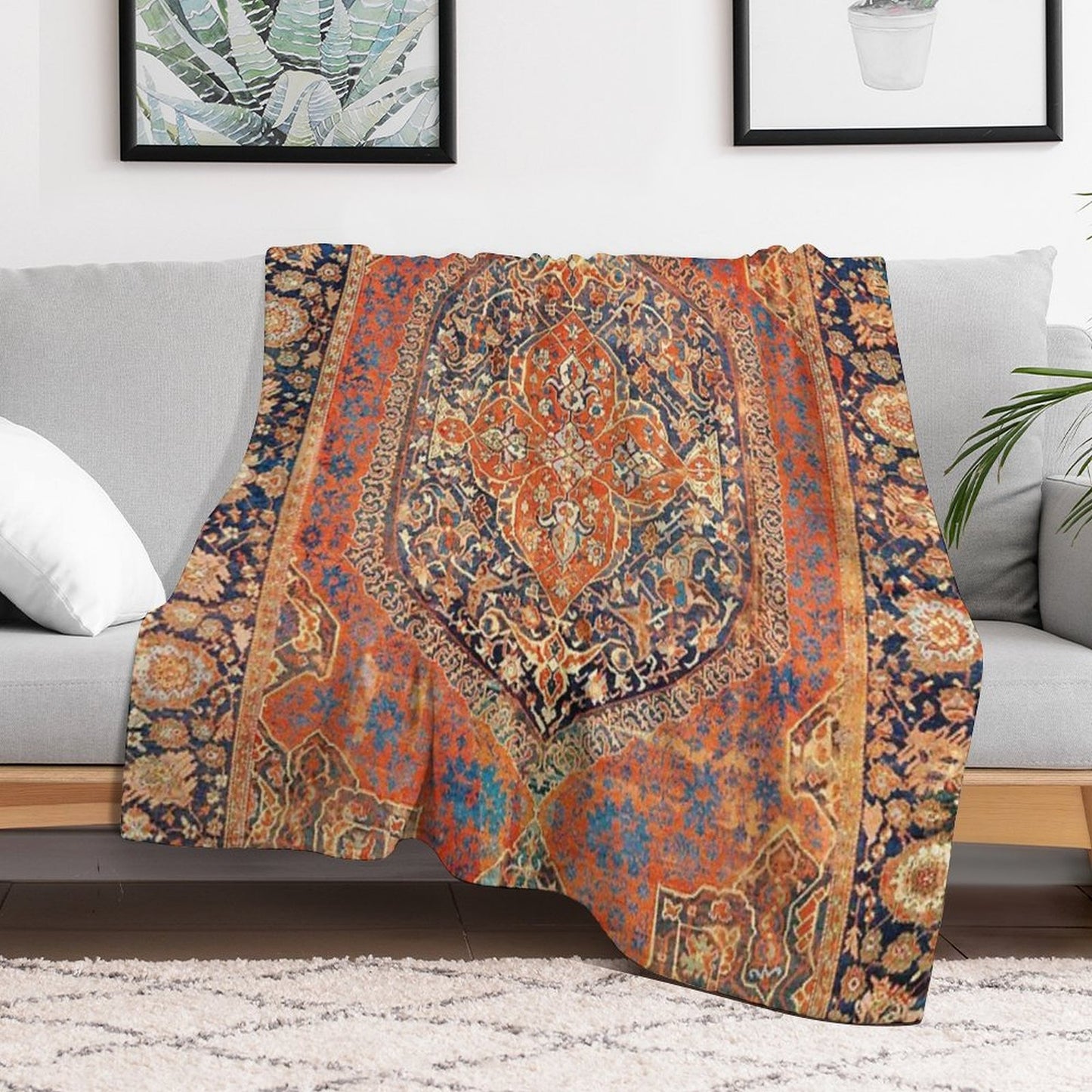17th Century Turkish Carpet Print Easy Care Throw Blanket