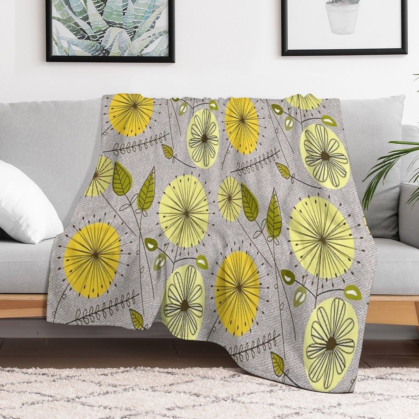 Mid-Century Modern Floral Durable Throw Blanket