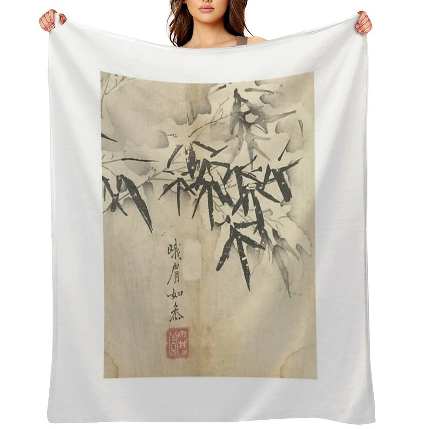Bamboo in Snow Wrinkle-free Throw Blanket