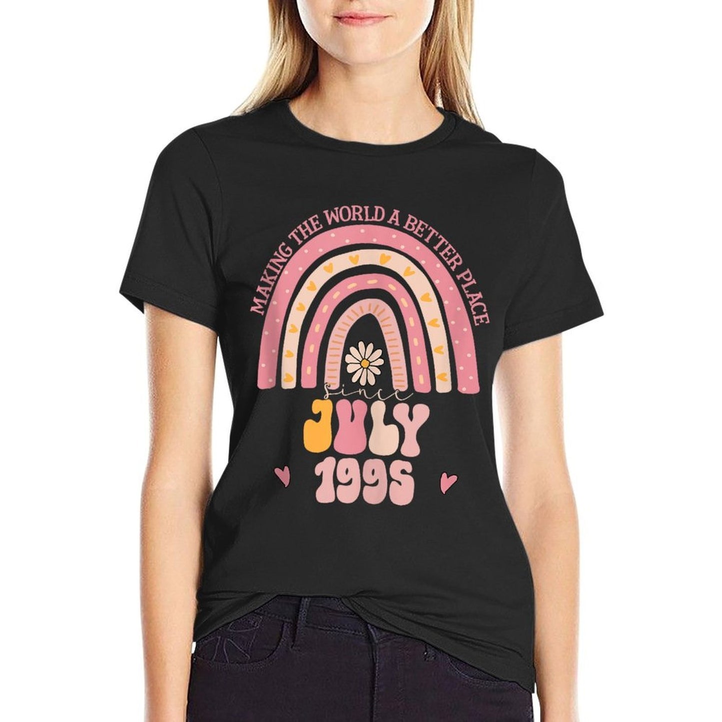 Turning 30 Retro July 1995 30th Birthday for Women Ribbed Collar T-Shirt