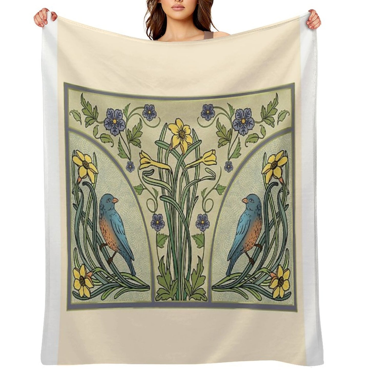 Bluebirds And Spring Blossoms Inspired By Art Nouveau Comfort Throw Blanket