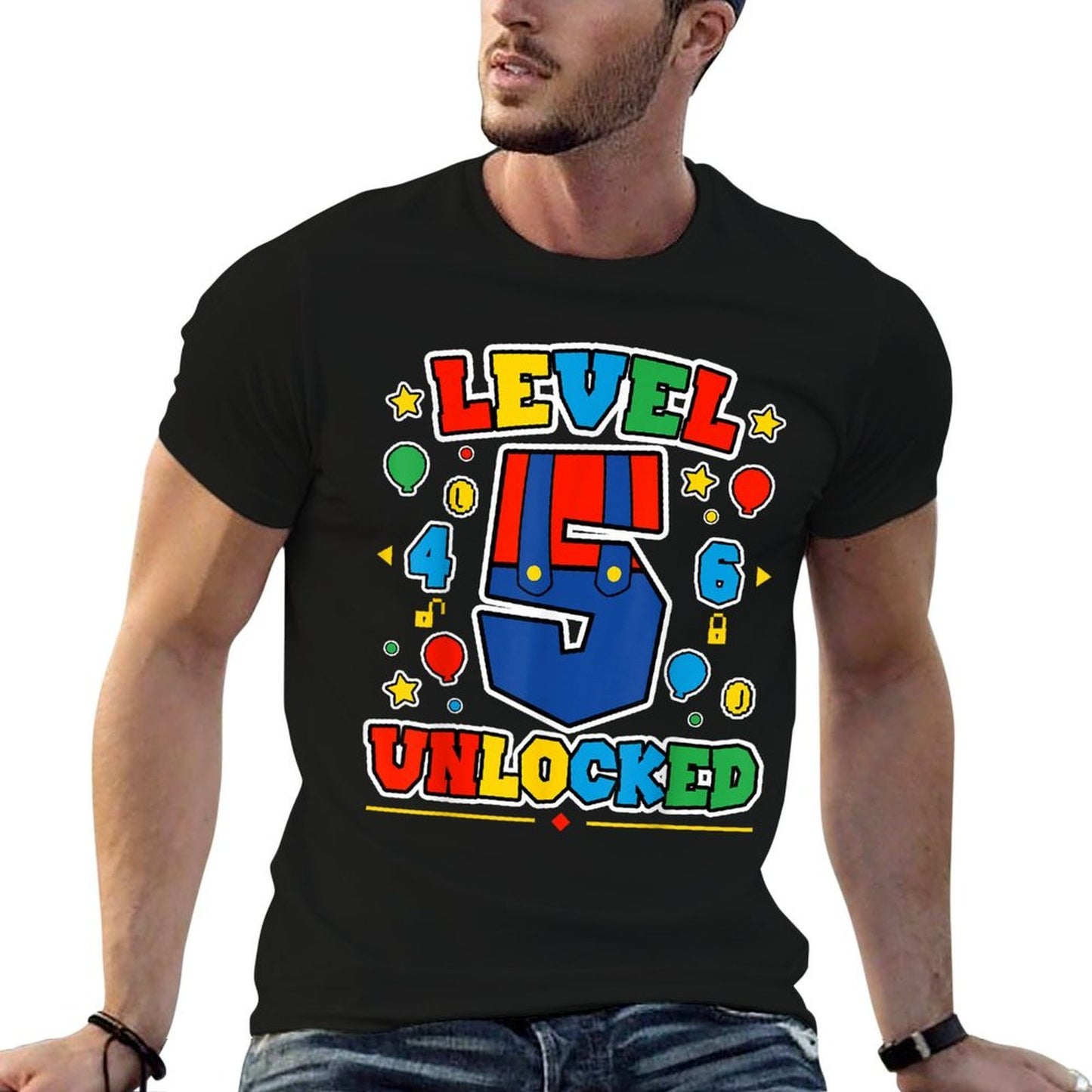 Level 5 Unlocked 5th Birthday Super Gamer Gaming Theme Party Summer-ready Fabric T-Shirt