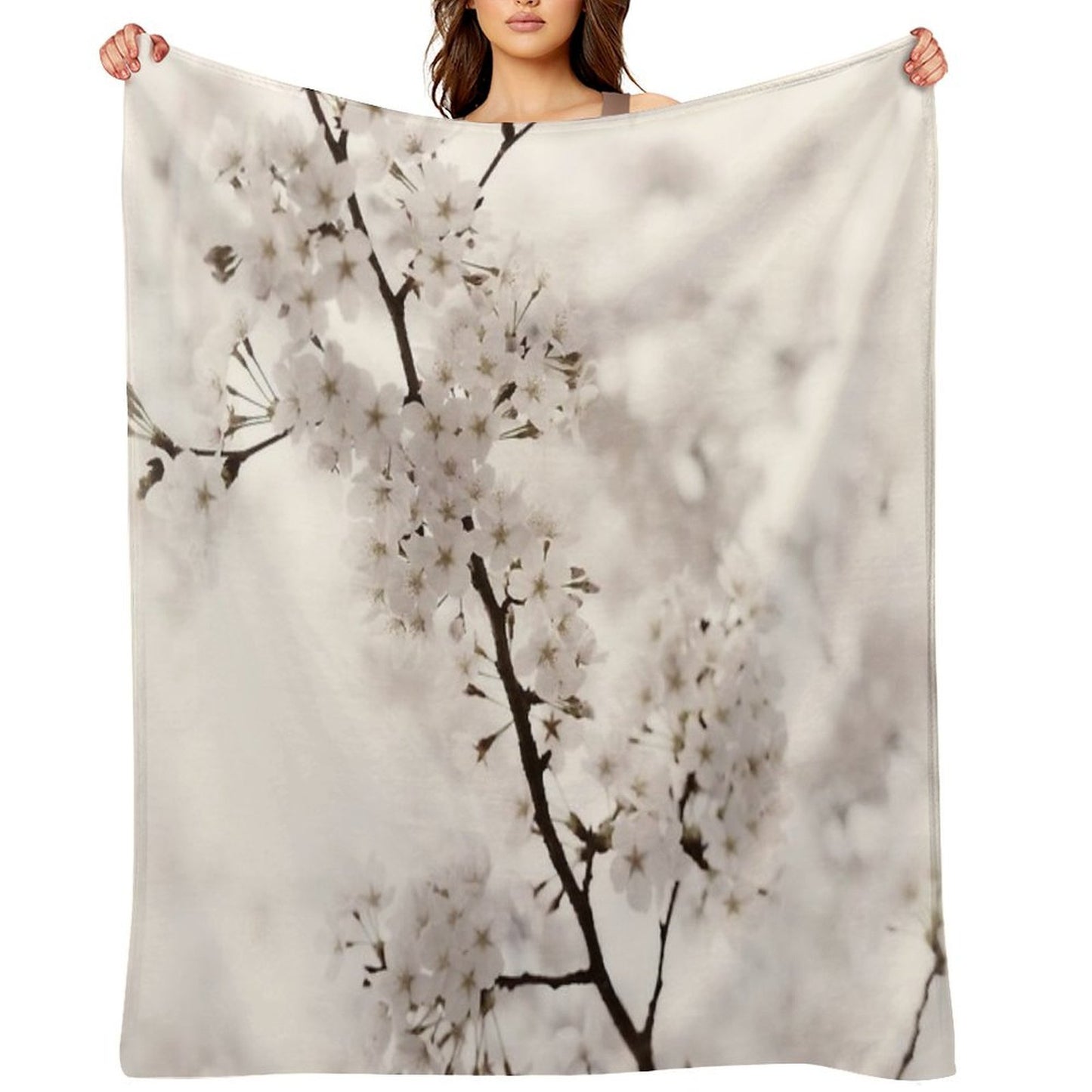 Cherry Blossom Artistic Closeup Sepia Toned Art Photo Print Easy Care Throw Blanket