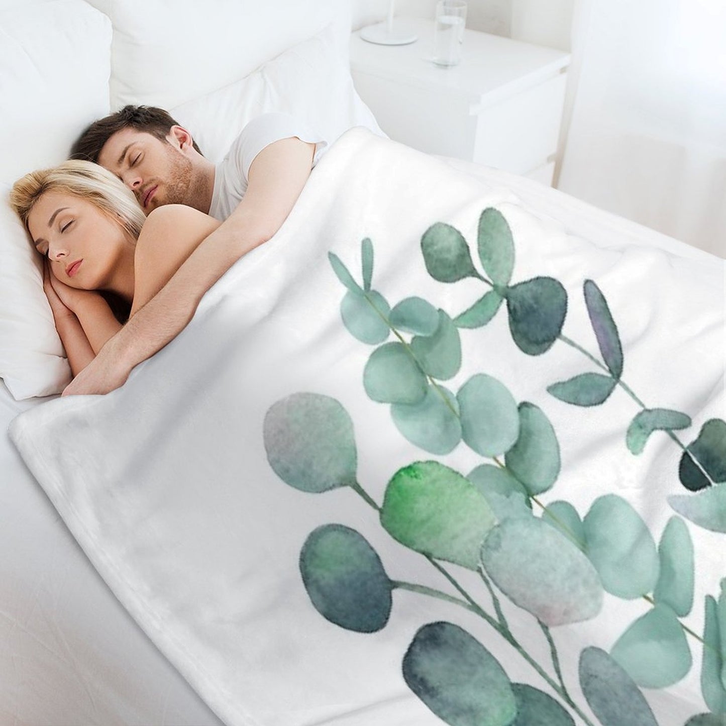 Watercolor, Eucalyptus, Leaves, Botanical, Painting, Green Machine-washable Throw Blanket