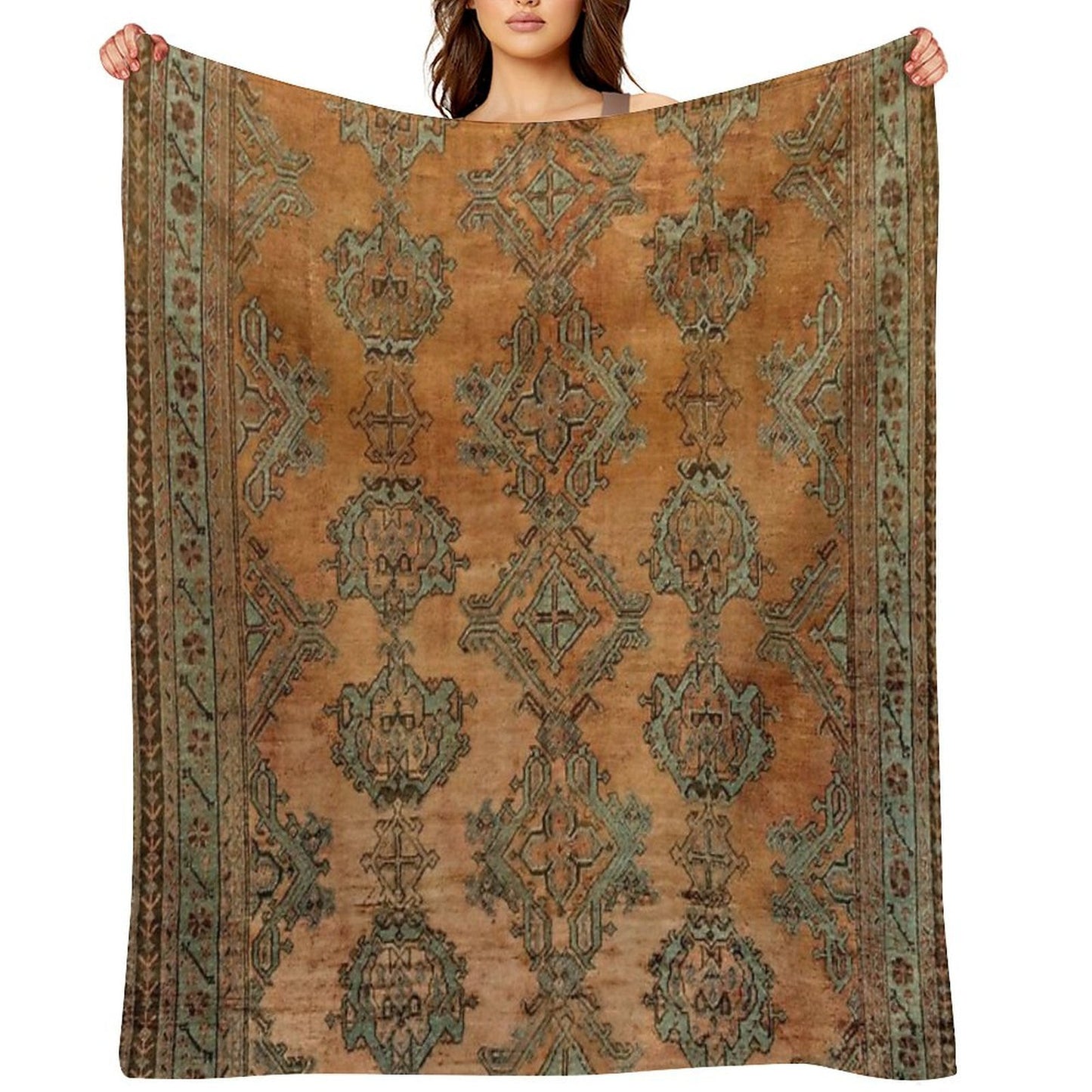 Antique Turkish Oushak Rug Print Multi-functional Throw Blanket