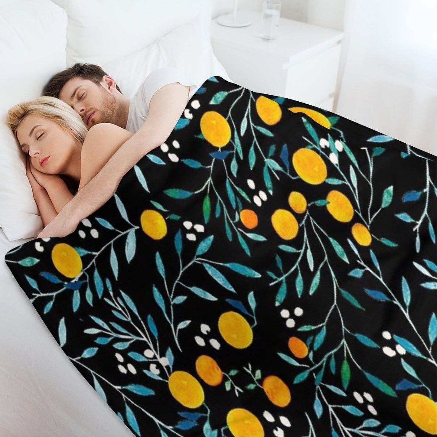 Oranges on Black Multi-functional Throw Blanket