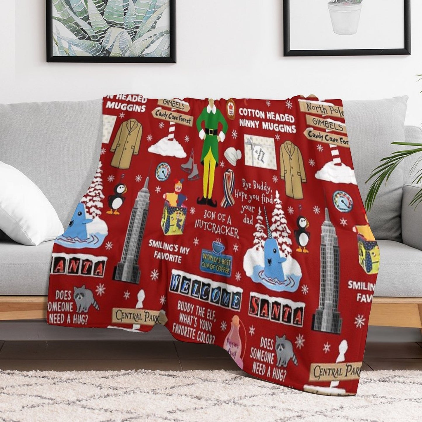 Buddy The Elf Collage, Red Background Multi-functional Throw Blanket