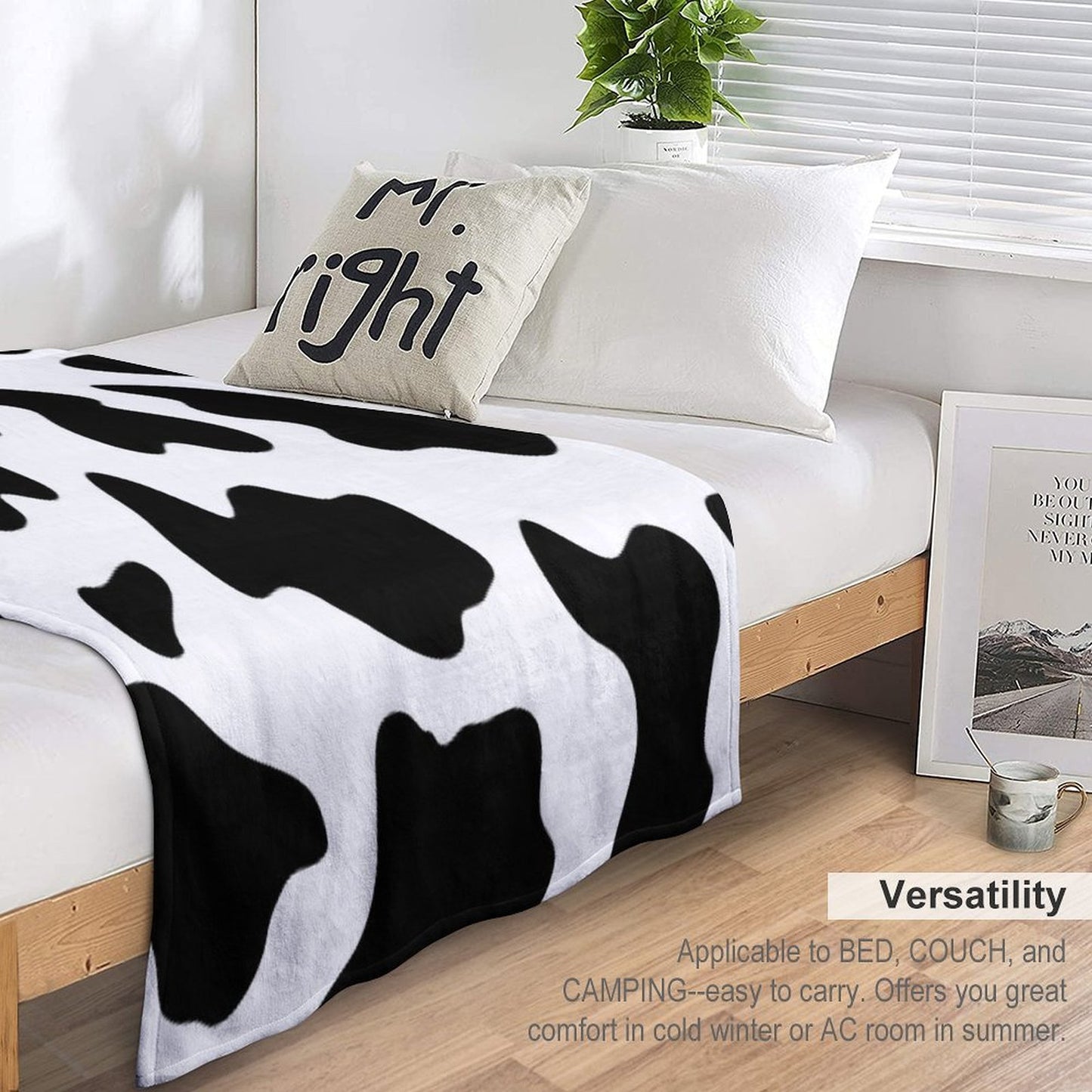 1980s Black White Ranch Farm Barn Animal Dairy Cow Print Velvety-soft Throw Blanket