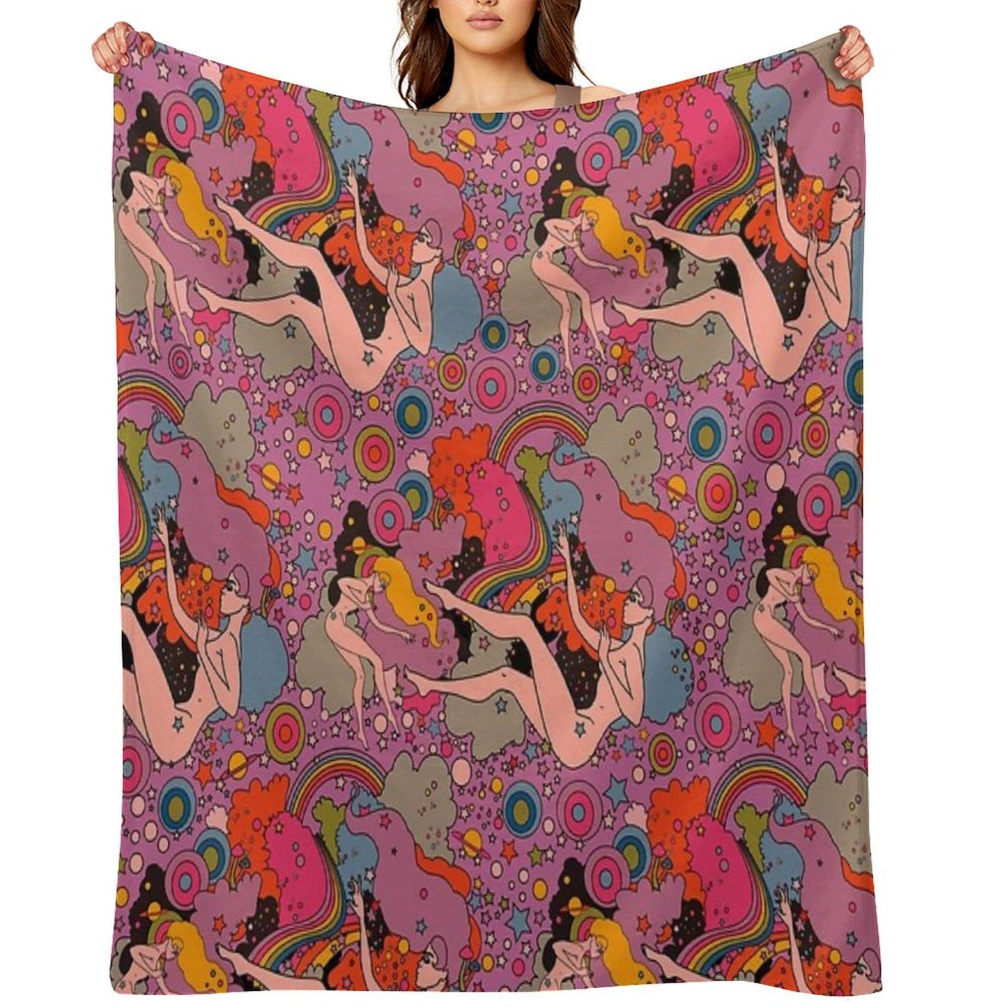 PINK SPACE VIOLET GIRLS Wrinkle-free Throw Blanket
