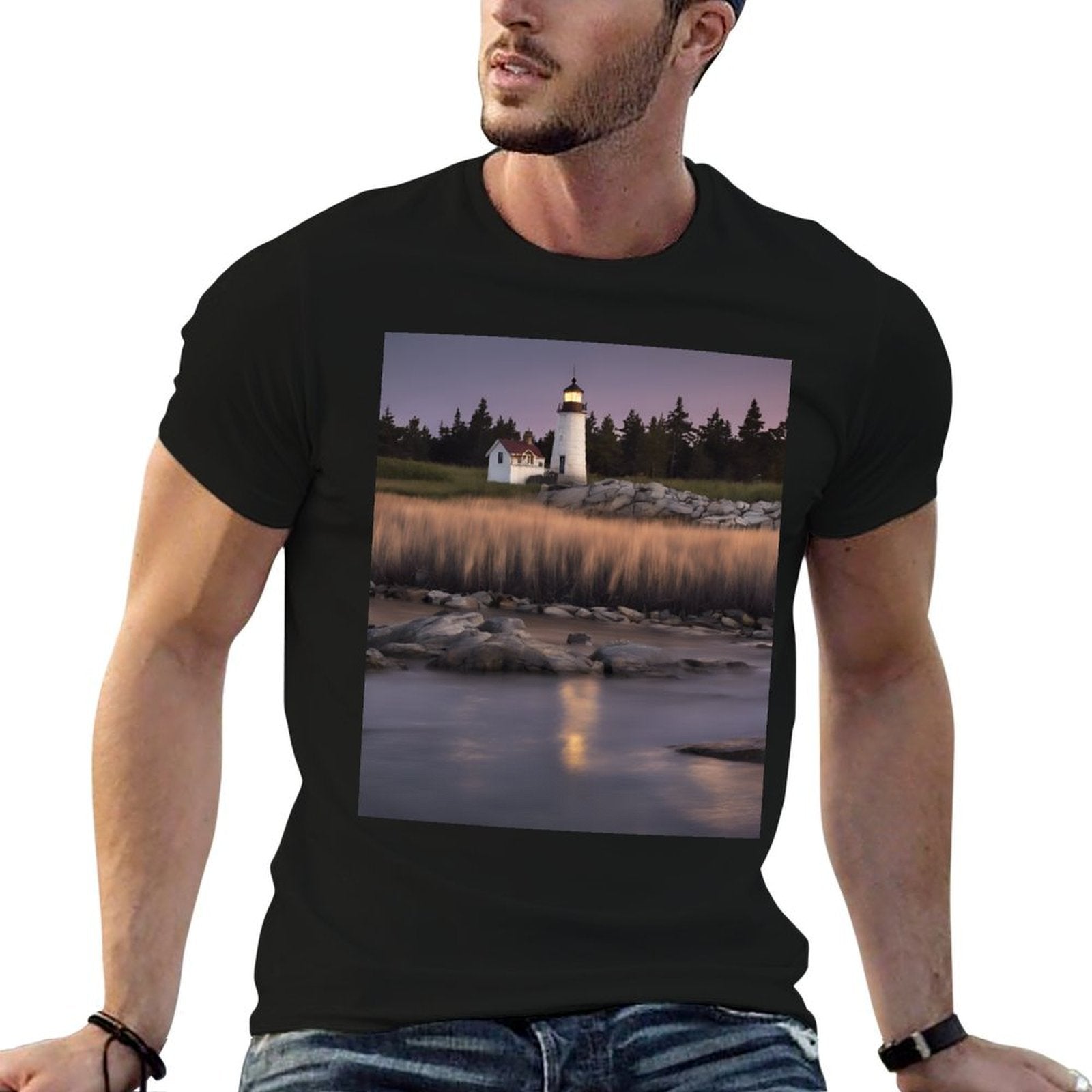 Harbor Lighthouse Twilight  Eco-friendly Material T-Shirt