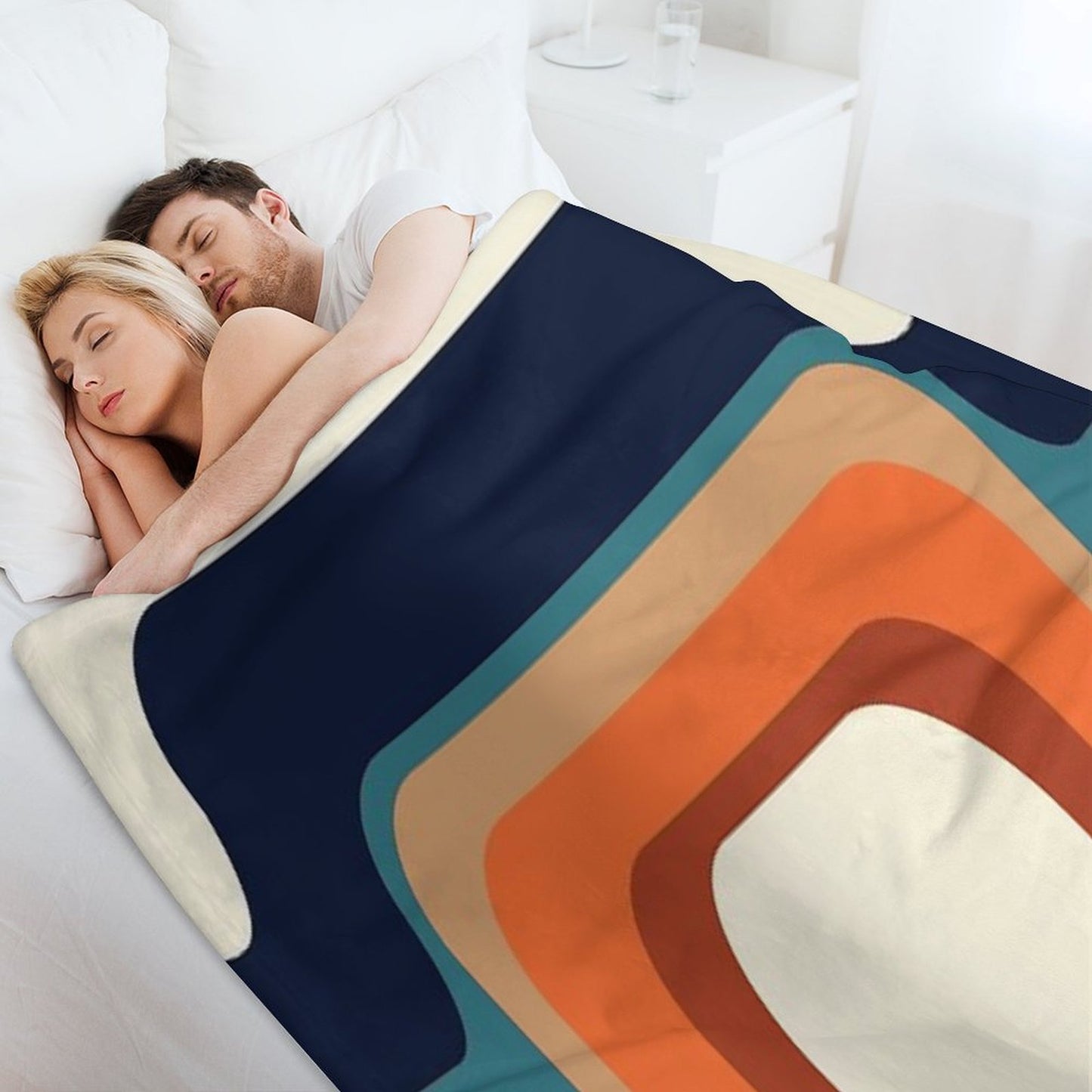 Mid-Century Modern Meets 1970s Orange And Blue Rainbow Sustainable Throw Blanket