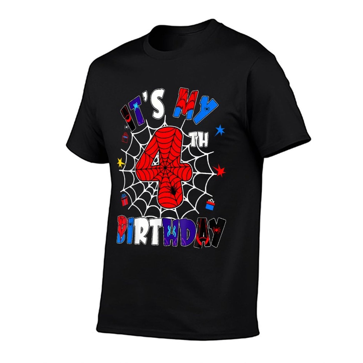 It's My 4th Birthday Spider Theme Party Boys 4 Years Old Polyester Blend T-Shirt
