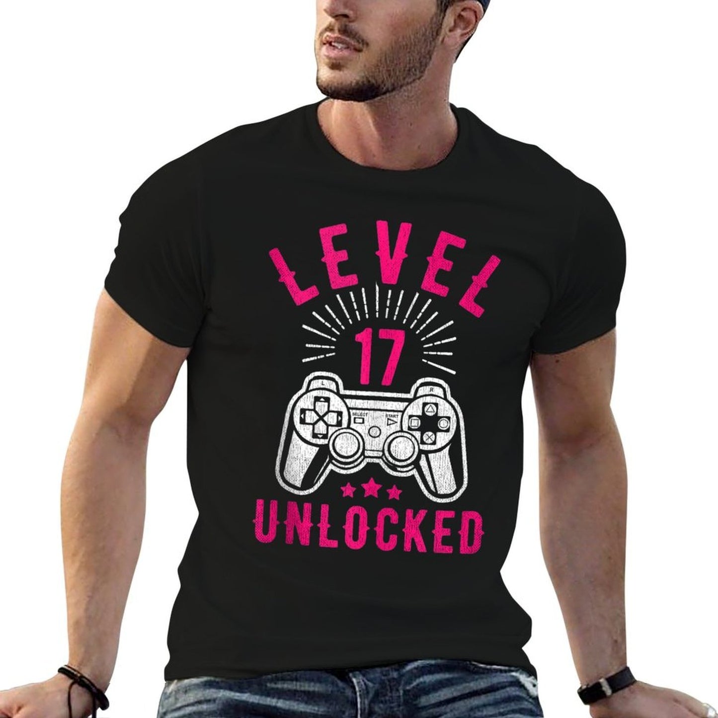 Funny 17 Years Old Girls Level 17 Unlocked 17th Birthday High-quality Stitching T-Shirt