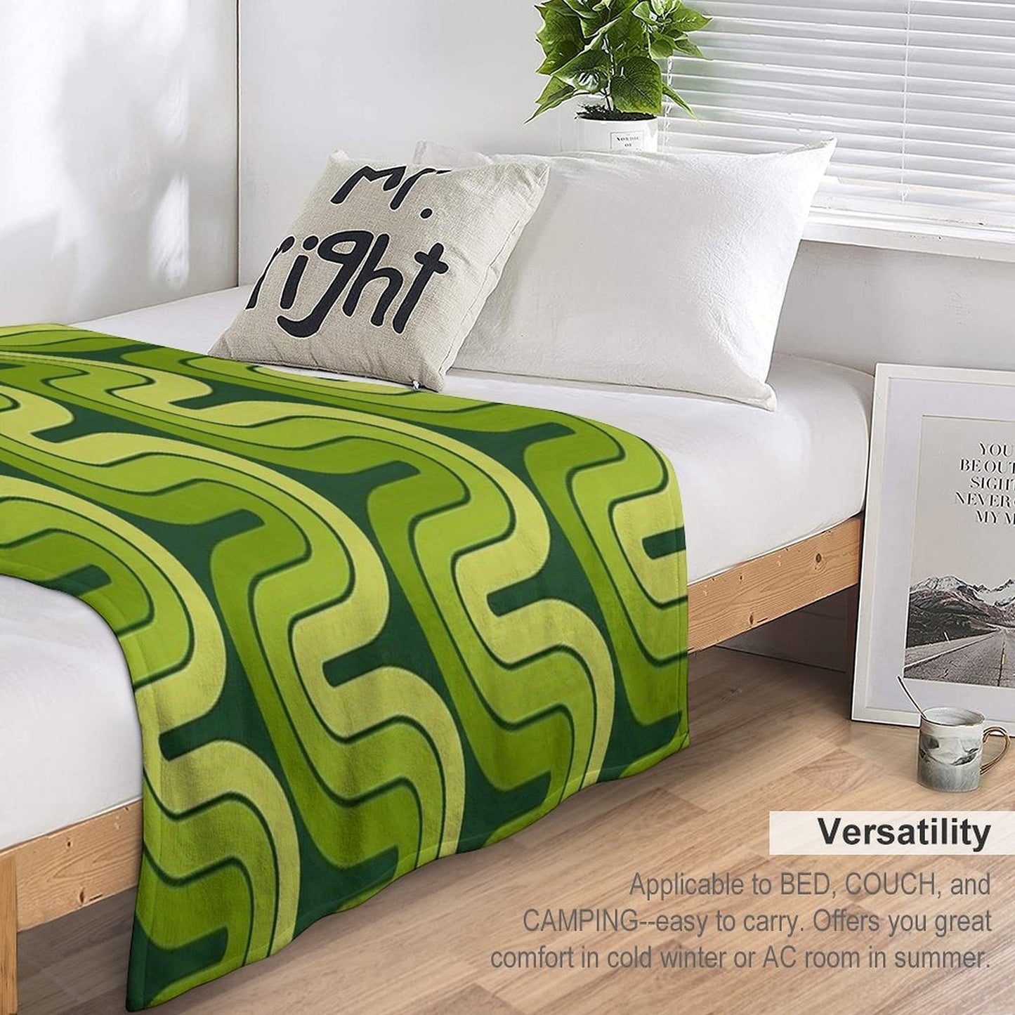 Retro Geometric Gradated Design Avocado Green Multi-functional Throw Blanket