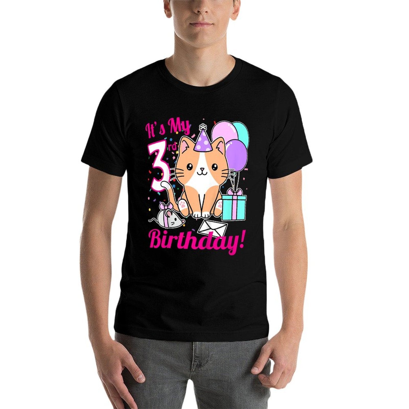 Kids Its My 3rd Birthday Girl Kitty Cat Theme Party (three)  Slim-fit Cut T-Shirt