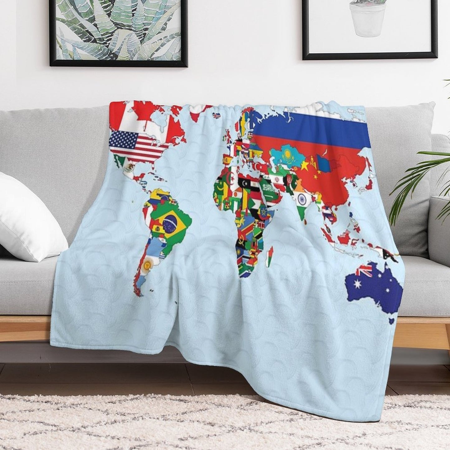 World Map Made Up of Each Countries Flag Plush Throw Blanket