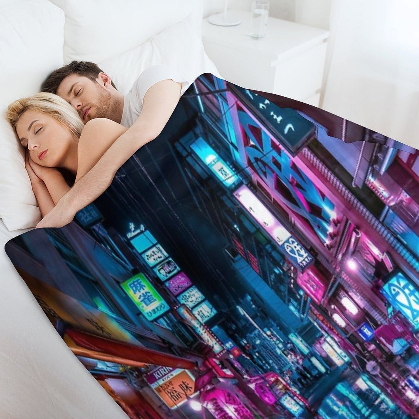Tokyo at Night - Shimbashi Anti-pilling Throw Blanket