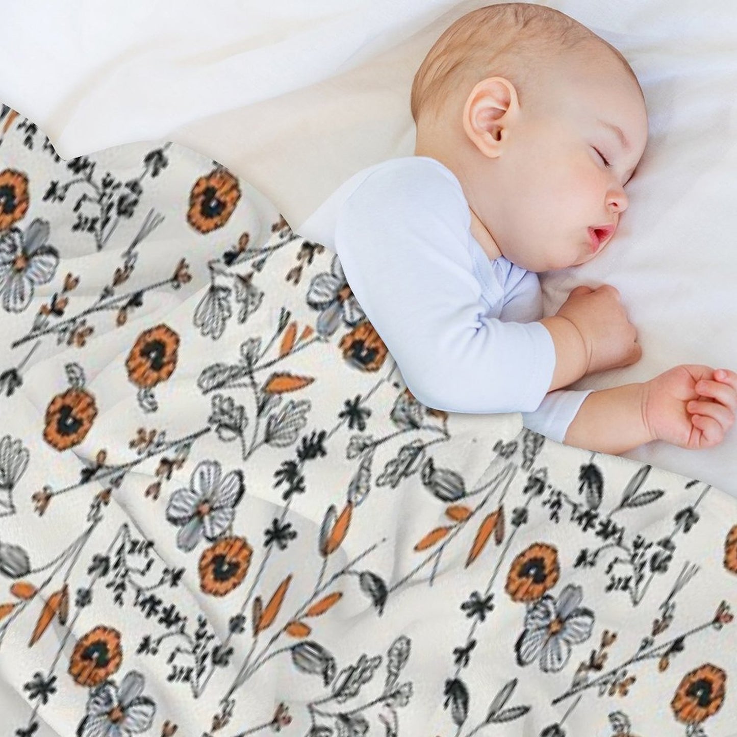 Orange Flower Pattern Sustainable Throw Blanket