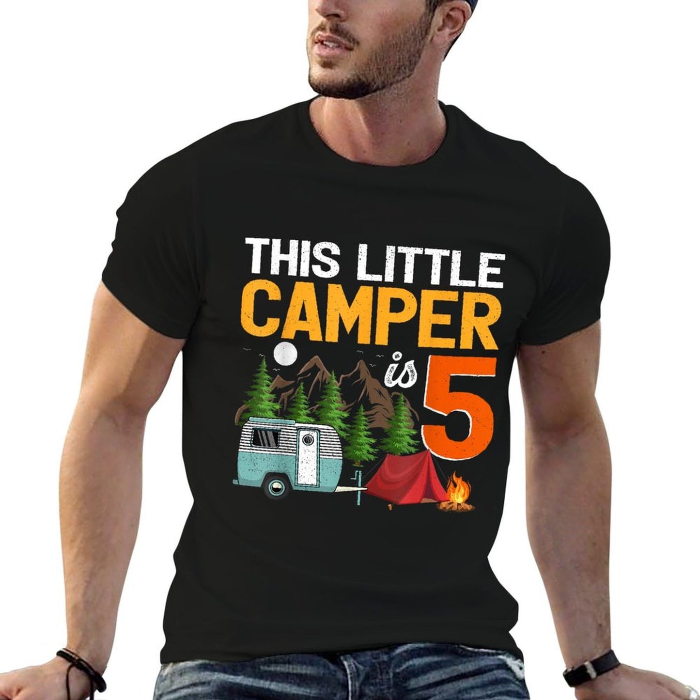This Little Camper Is 5 Year Old Camping 5th Birthday Slim-fit Cut T-Shirt