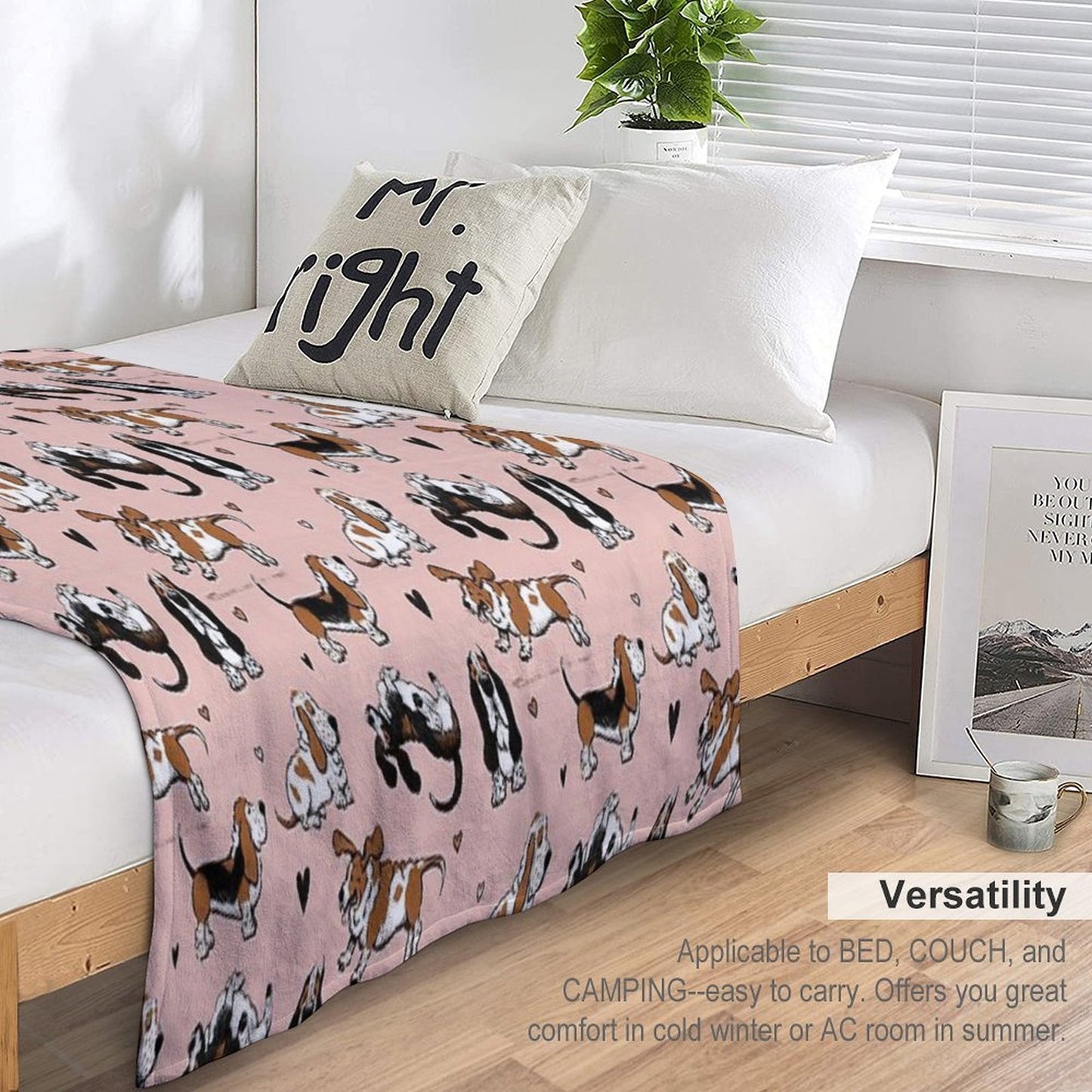 Basset Buddies on Pale Pink Compact Throw Blanket