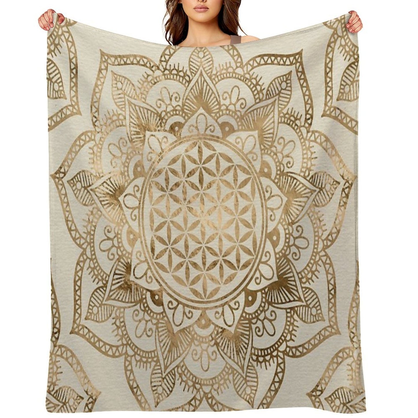 Flower of Life in Lotus - Pastel Golds And Canvas Plush Throw Blanket