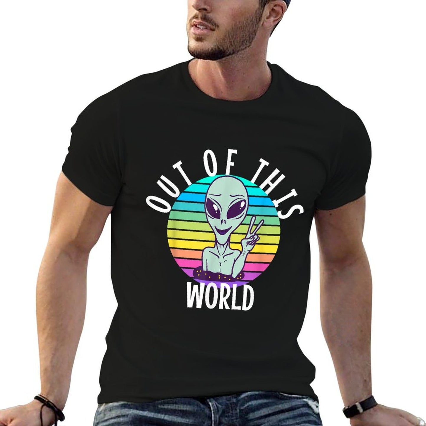 Funny Alien And UFO Space Apparel Out of This World - Unisex-Adults, Unisex-Kids - Black - - Alien-Themed - Cotton, Polyester - Fade-proof Color T-Shirt