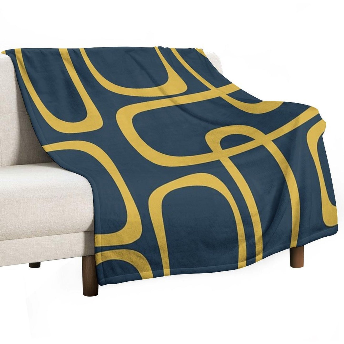 Midcentury Modern Loops Retro Pattern in Light Mustard And Navy Blue Lightweight Throw Blanket