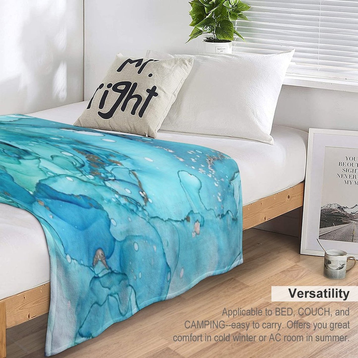 Mermaid Tears - Teal Chrome Abstract Ink Painting Multi-functional Throw Blanket