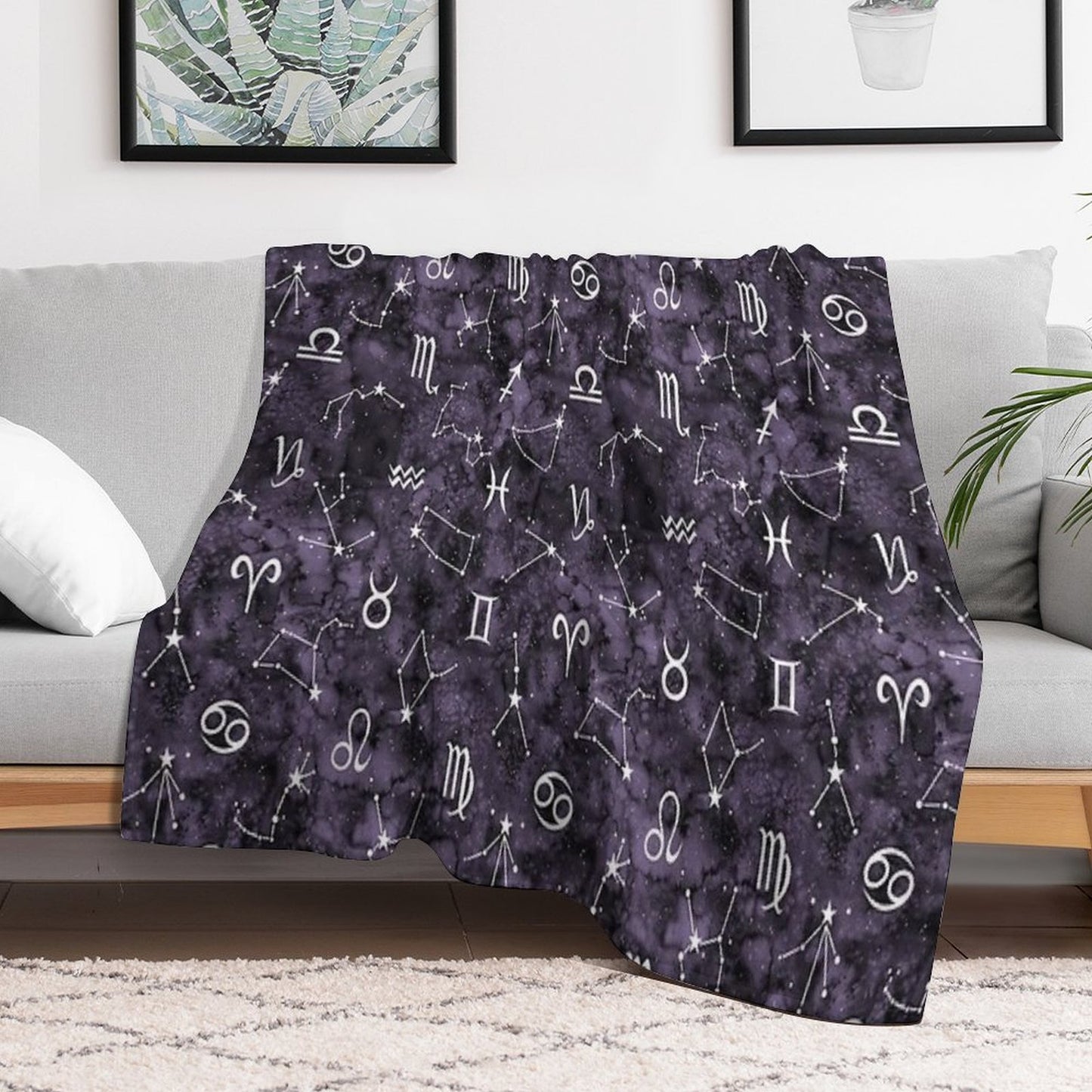 Zodiac Sky in Black Quick-dry Throw Blanket