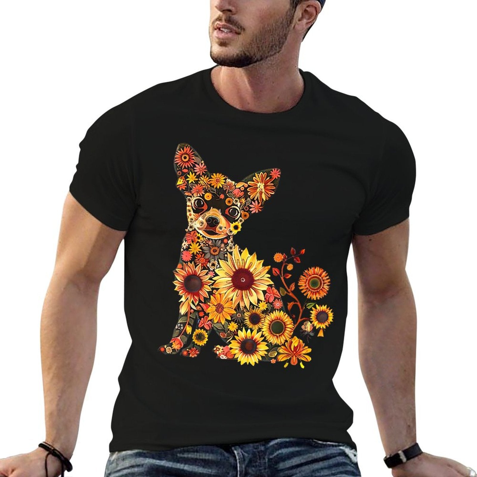 Floral Chihuahua Sunflower Mama Cute Mom Mother's Day  Summer-ready Fabric T-Shirt
