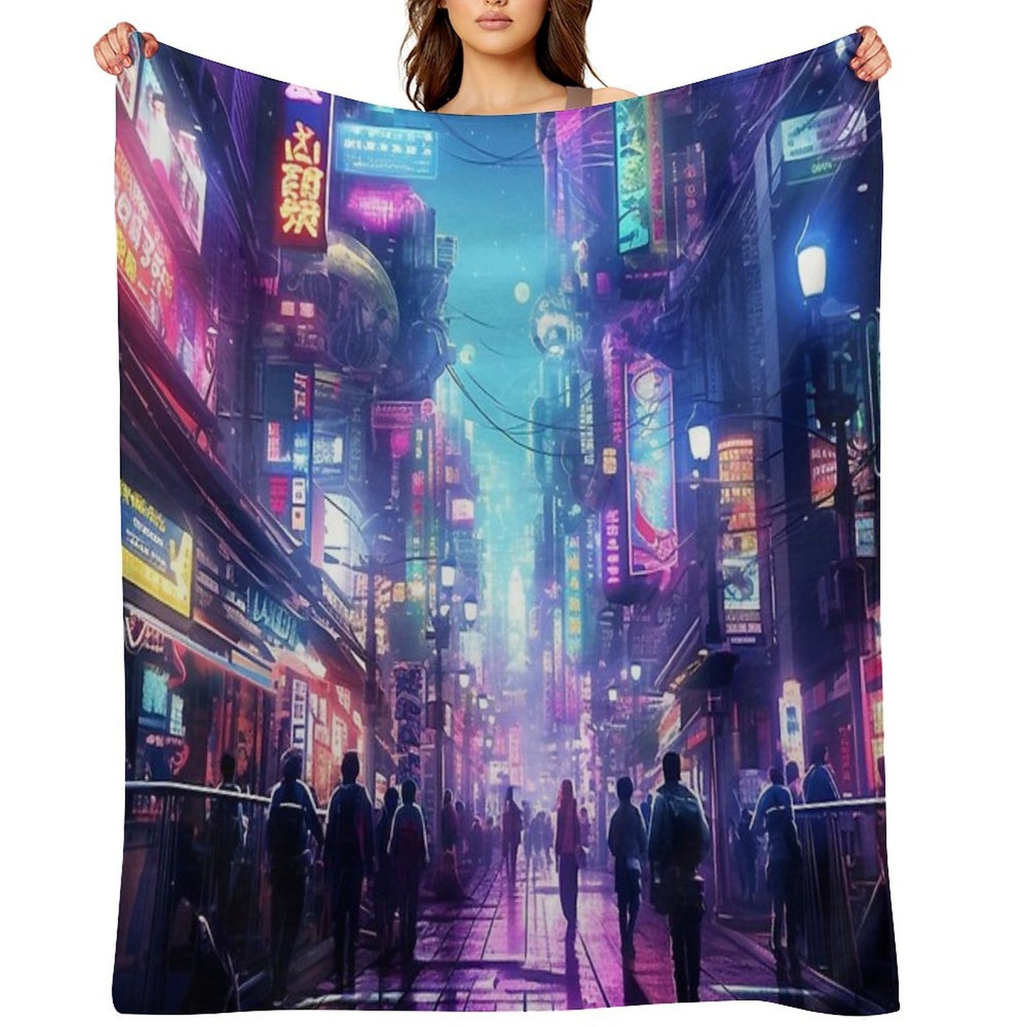 Cyberpunk Tokyo Dreamscape Velvety-soft Throw Blanket